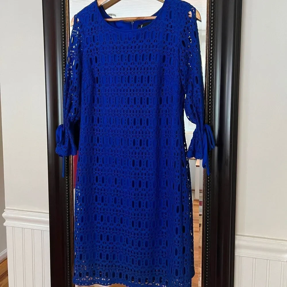 Leslie Fay Blue Long Sleeve Shift Dress Size 10 - Picture 1 of 5